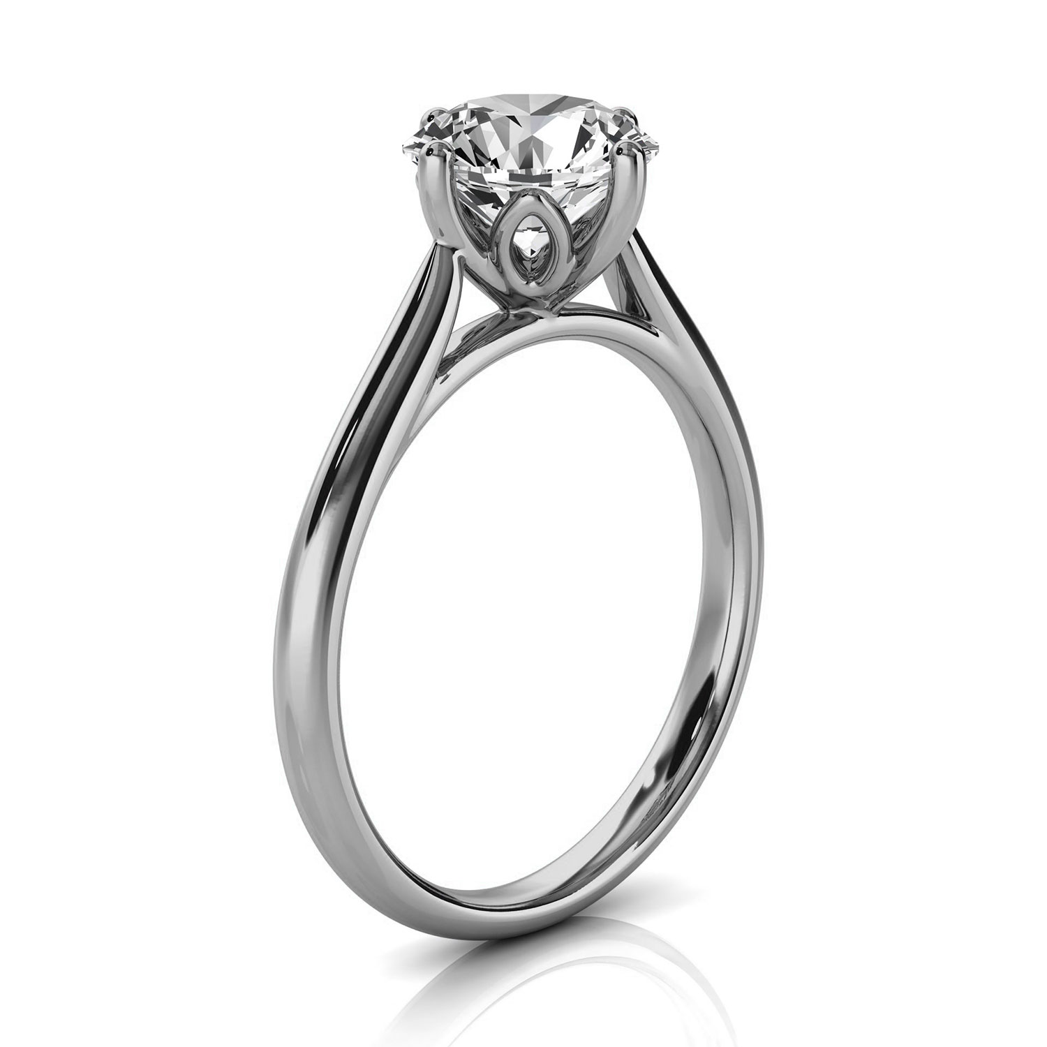 14K White Gold Marlev Flower Crown Solitaire Ring